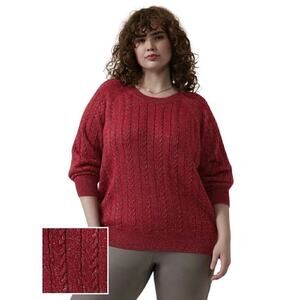 Athleta NWT Crossroads Crew Sweater Decadent Red Metallic 3X Merino Wool Relaxed